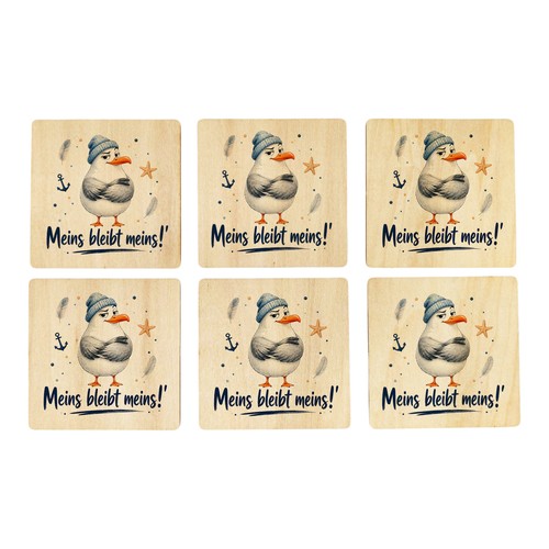 6er set untersetzer holz - holz, möwe