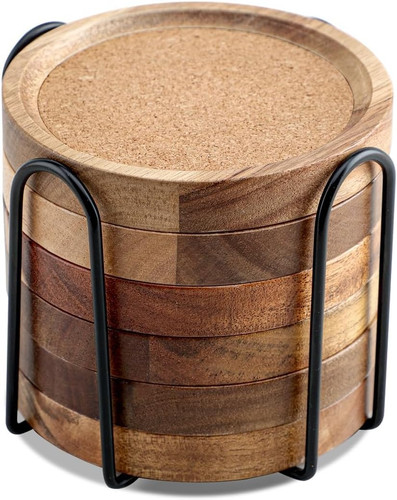 Holz glasuntersetzer set - set, 6