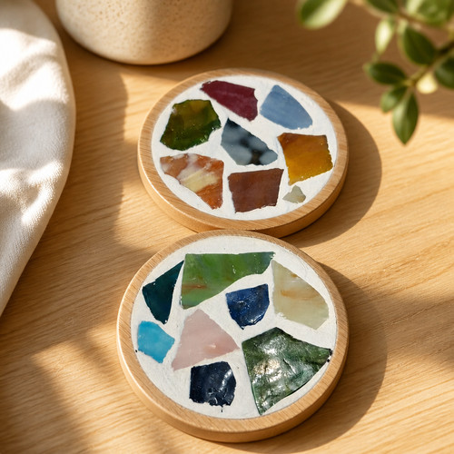 Mosaik untersetzer rund holz - rund,